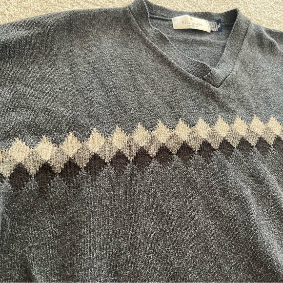 Bill Blass Cotton Charcoal Knit Sweater w Beige Diamond stripe all around XL - Picture 2 of 8